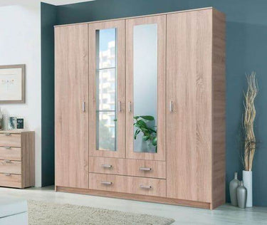 Premium Miami Sonoma Oak Effect 4-Door 2-Drawer Wardrobe by Amos Mann Furniture - UK Luxury Furniture